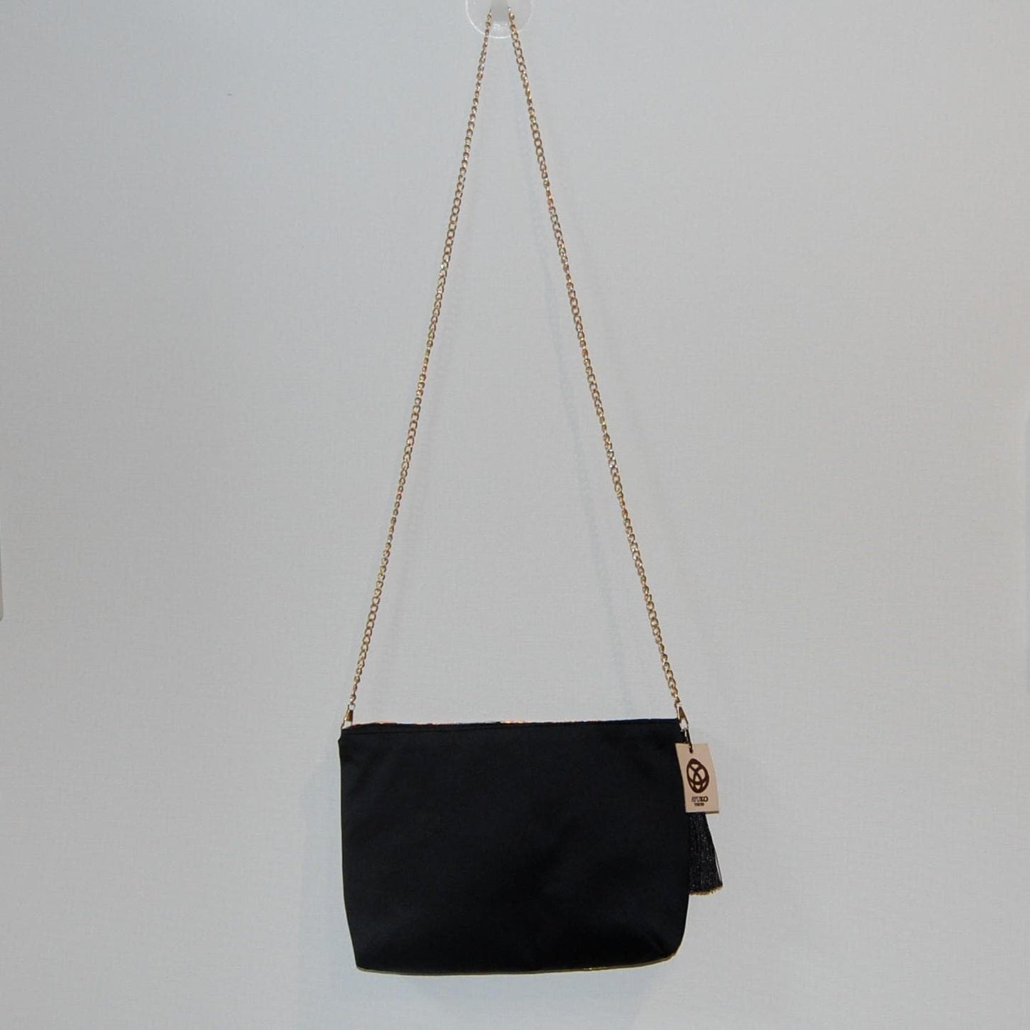 Tatsu-Nami Rising Wave Vintage Obi Silk Shoulder Bag in Black Gold Silver — image 9