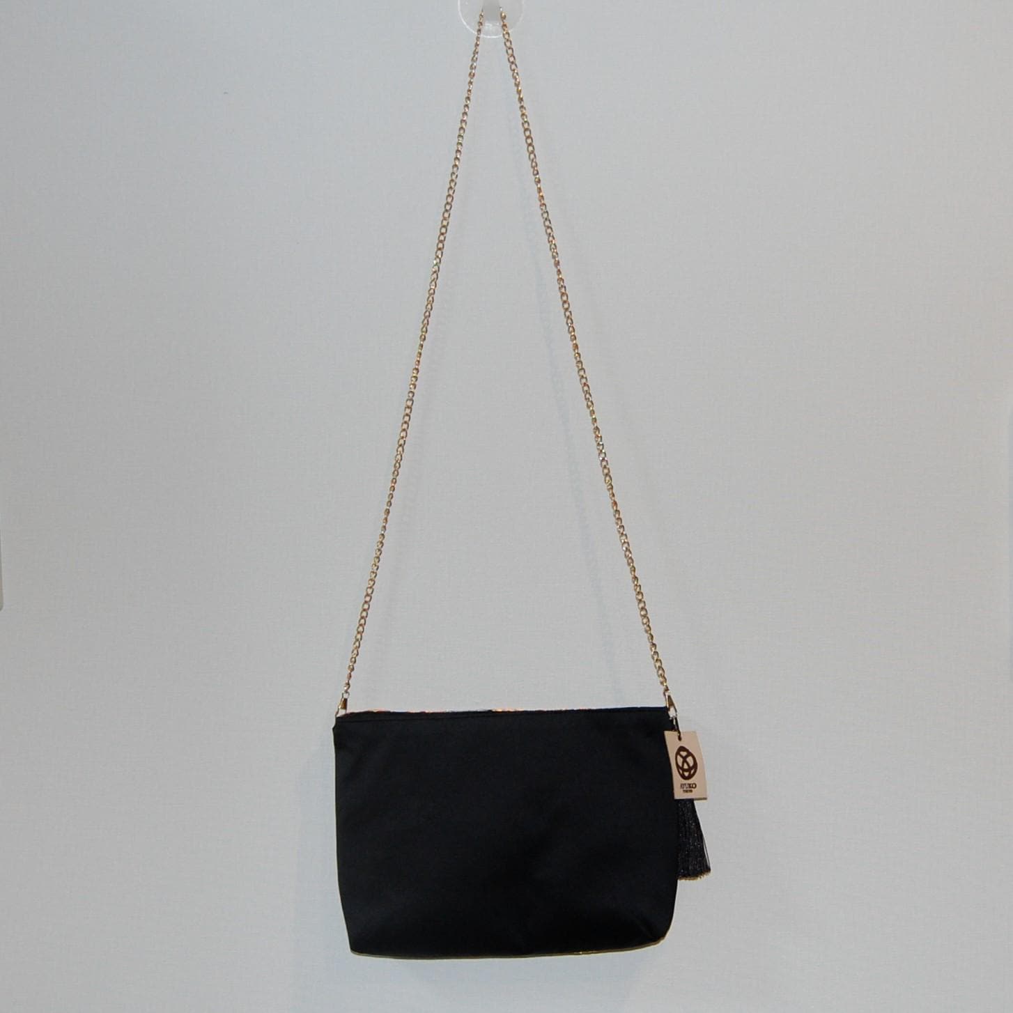Tatsu-Nami Rising Wave Vintage Obi Silk Shoulder Bag in Black Gold Silver — image 9