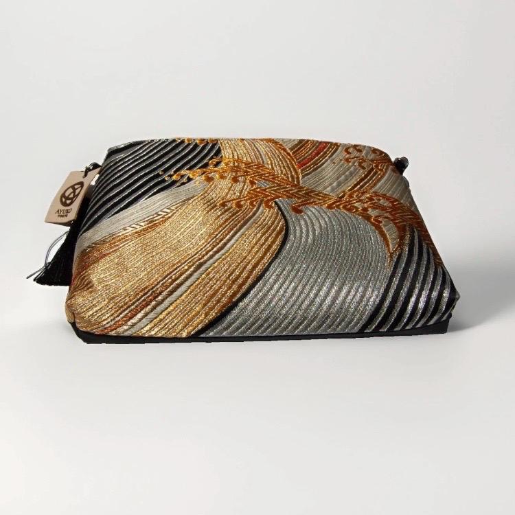 Tatsu-Nami Rising Wave Vintage Obi Silk Shoulder Bag in Black Gold Silver — image 6