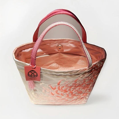 Two-Sided Rangiku 乱菊 Chrysanthemum Vintage Obi Silk Tote in Soft Pink — image 7