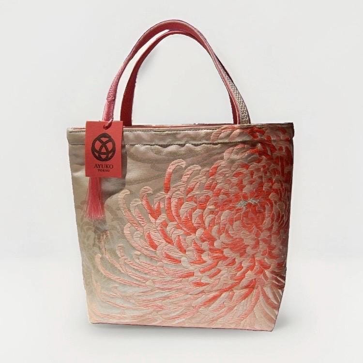 Two-Sided Rangiku 乱菊 Chrysanthemum Vintage Obi Silk Tote in Soft Pink