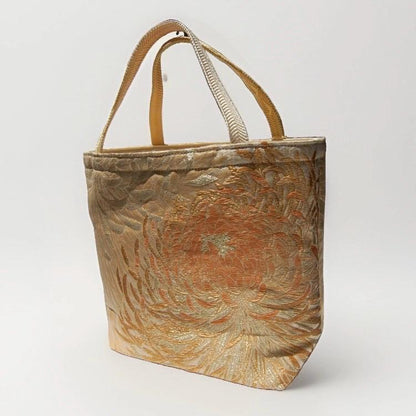 Rangiku 乱菊 Chrysanthemum Vintage Obi Silk Tote in Beige Champagne Gold — image 10