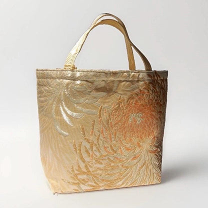 Rangiku 乱菊 Chrysanthemum Vintage Obi Silk Tote in Beige Champagne Gold — image 6