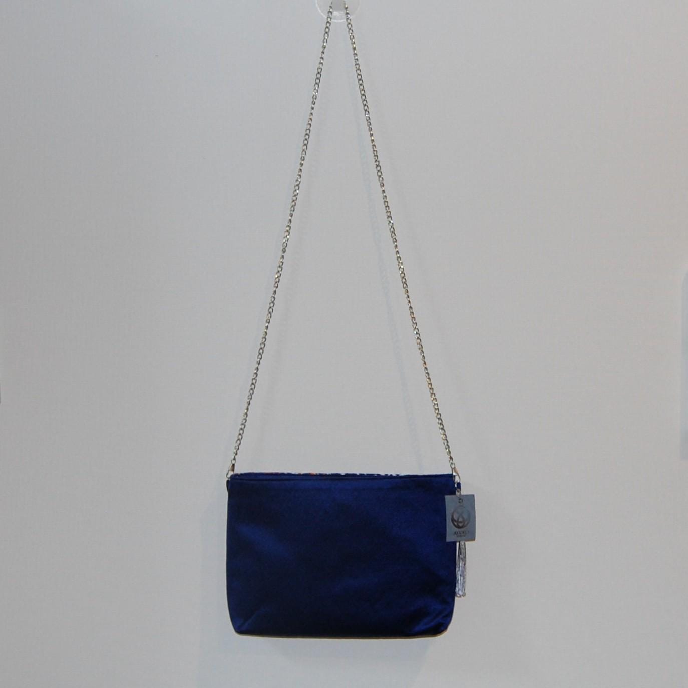 Rangiku 乱菊 Chrysanthemum Vintage Obi Silk Shoulder Bag in Orange Navy — image 8