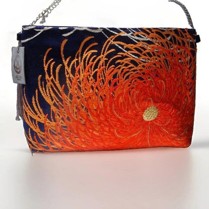 Rangiku 乱菊 Chrysanthemum Vintage Obi Silk Shoulder Bag in Orange Navy — image 5