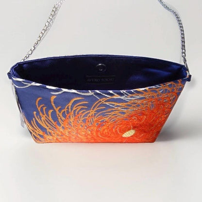 Rangiku 乱菊 Chrysanthemum Vintage Obi Silk Shoulder Bag in Orange Navy — image 6