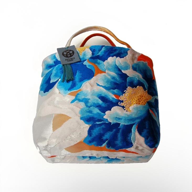 Peony Vintage Obi Silk Tote in Blue Silver Orange — image 8