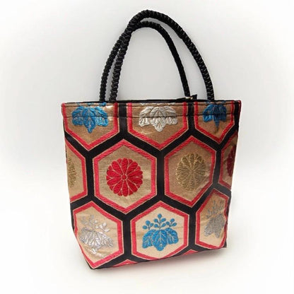 Kikkō Geometric Vintage Obi Silk Tote in Ivory Gold Vermilion Black Blue — image 9
