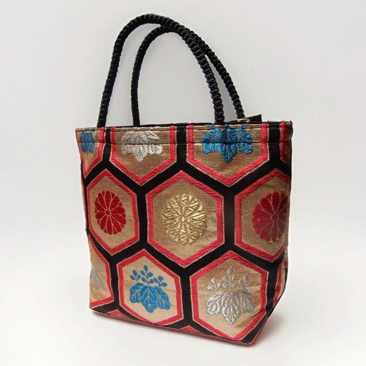 Kikkō Geometric Vintage Obi Silk Tote in Ivory Gold Vermilion Black Blue — image 10