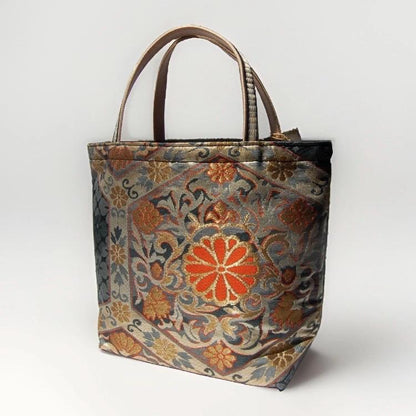 Kikkō Chrysanthemum Vintage Obi Silk Tote in Navy Gold Orange — image 7