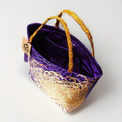 Rangiku 乱菊 Chrysanthemum Vintage Obi Silk Tote in Purple Gold Copper — image 3