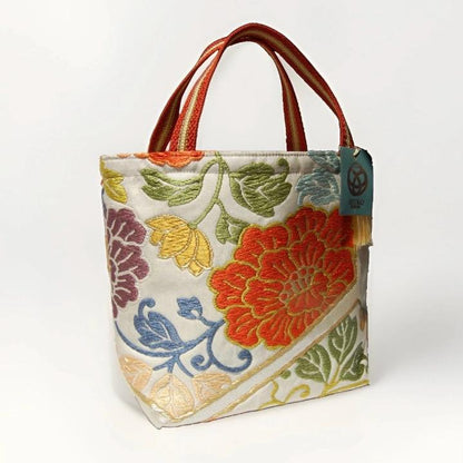 Floral & Hexagon Vintage Obi Silk Tote in Gold Silver — image 4