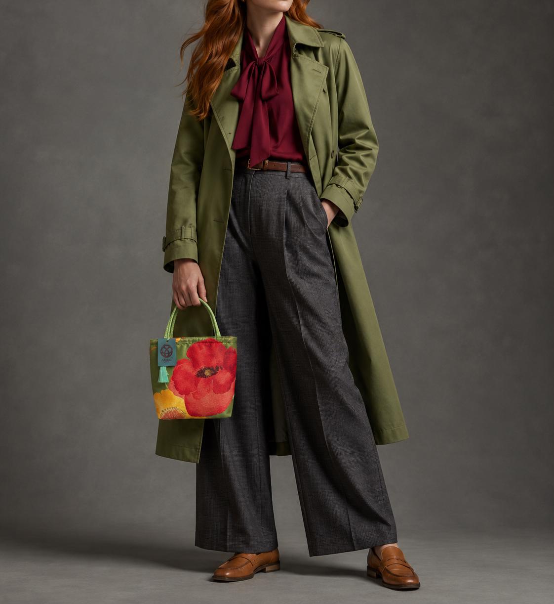 Scarlet Floral Vintage Obi Silk Tote in Green — image 3