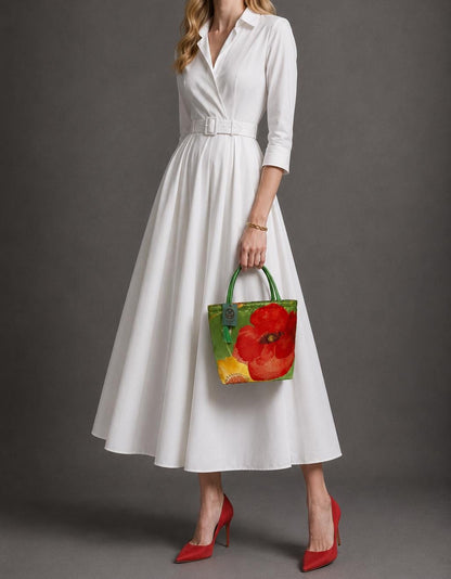 Scarlet Floral Vintage Obi Silk Tote in Green — image 2