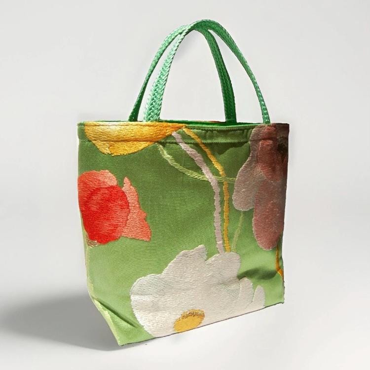 Scarlet Floral Vintage Obi Silk Tote in Green — image 7