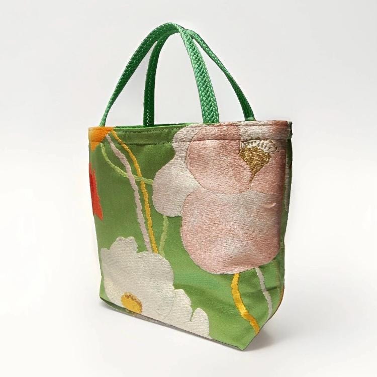 Scarlet Floral Vintage Obi Silk Tote in Green — image 8