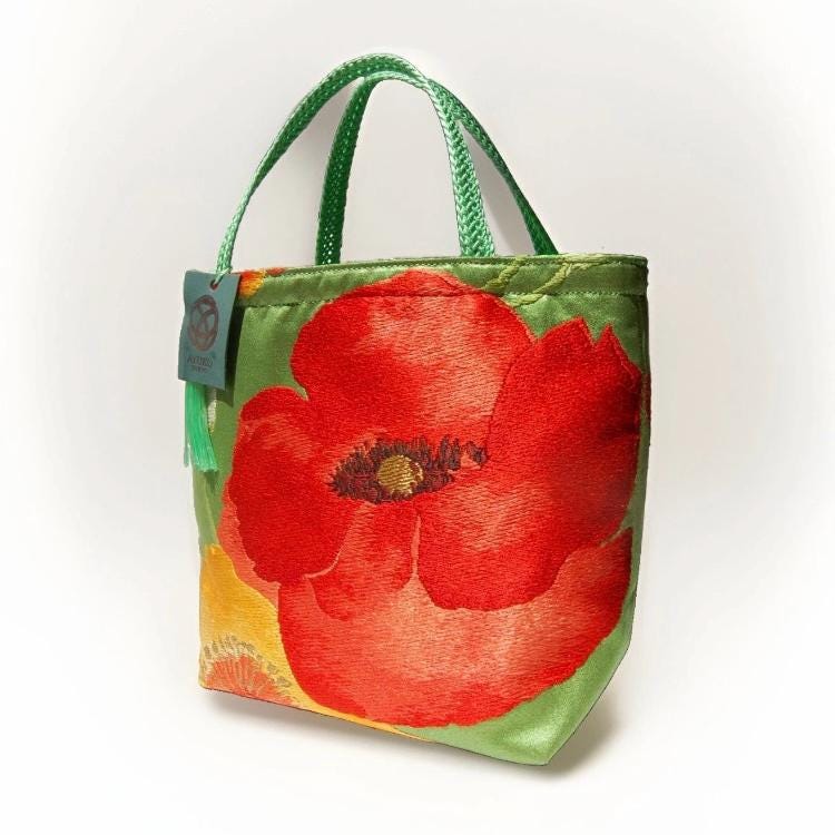 Scarlet Floral Vintage Obi Silk Tote in Green — image 5
