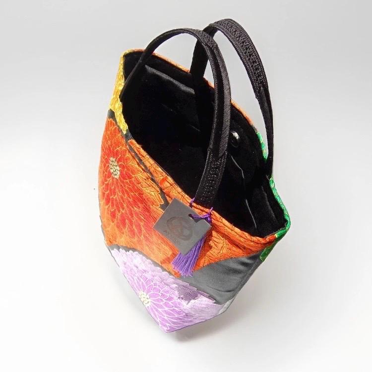 Chrysanthemum Vintage Obi Silk Tote in Black Orange Violet Ivory Gold — image 9