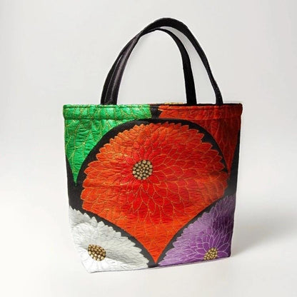 Chrysanthemum Vintage Obi Silk Tote in Black Orange Violet Ivory Gold — image 6