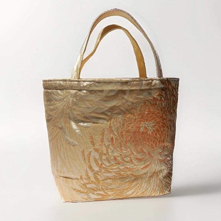 Rangiku 乱菊 Chrysanthemum Vintage Obi Silk Tote in Beige Champagne Gold — image 9