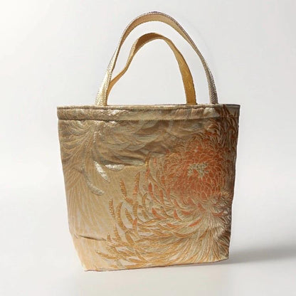 Rangiku 乱菊 Chrysanthemum Vintage Obi Silk Tote in Beige Champagne Gold — image 9