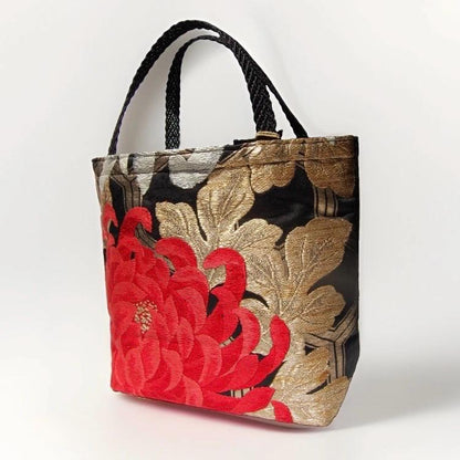 Two-Sided Rangiku 乱菊 Chrysanthemum & Kikkō Vintage Obi Silk Tote in Red White Black Gold — image 5