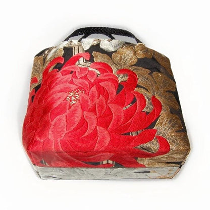 Two-Sided Rangiku 乱菊 Chrysanthemum & Kikkō Vintage Obi Silk Tote in Red White Black Gold — image 7