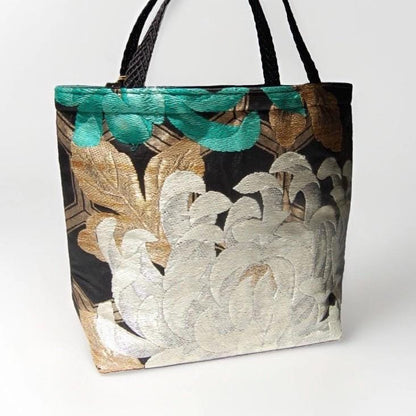 Two-Sided Rangiku 乱菊 Chrysanthemum & Kikkō Vintage Obi Silk Tote in Red White Black Gold — image 10