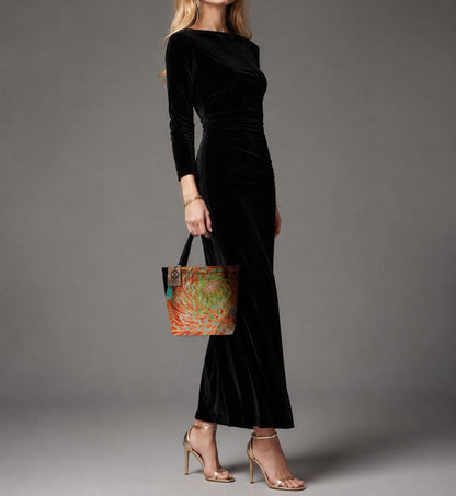 Rangiku 乱菊 Chrysanthemum Vintage Obi Silk Tote in Black Gold Orange Green — image 5