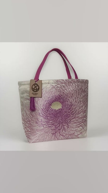 Rangiku 乱菊 Chrysanthemum Vintage Obi Silk Tote in Lavender Silver
